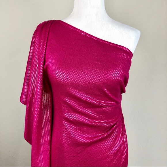 St. John Drape Shoulder Pink Shimmer Dress 2 - Picture 3 of 8